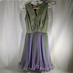 Vintage Junior Vogue Pleated Ruffle Sleeveless Purple Green Dress women's R4